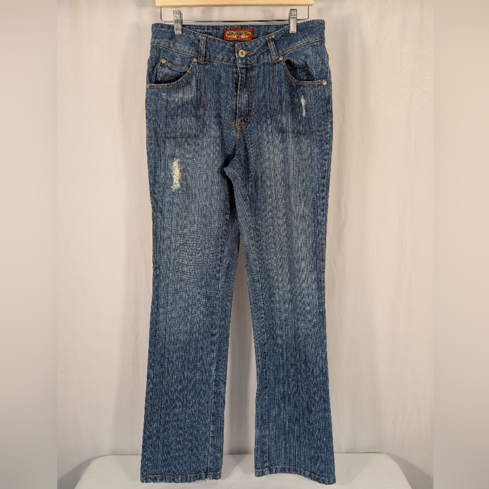 Boom Boom Jeans Vintage Inspired Distressed Blue Straight Leg Denim Size 14W